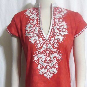 NWT Womens Ladies SULUS COLLECTION Coral Red Embroideried Mini Dress S Orig $147